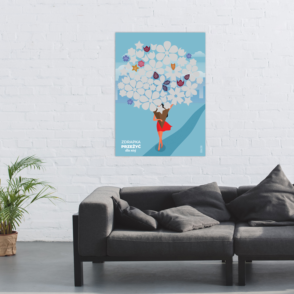 Zdrapka Przeżyć dla Niej powieszona na ścianie w salonie.