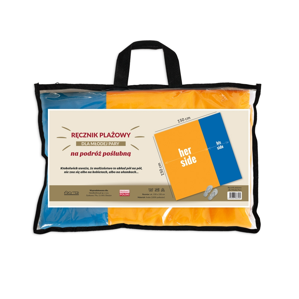 Ręcznik plażowy dla Młodej Pary w opakowaniu z dedykacją na ślub