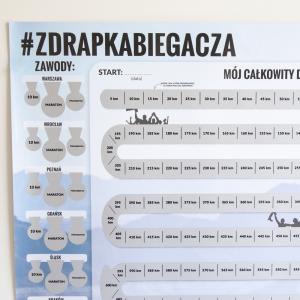 Zdrapka Biegacza - zbliżenie na zawody i sekcję Mój całkowity dystans, przed zdrapaniem