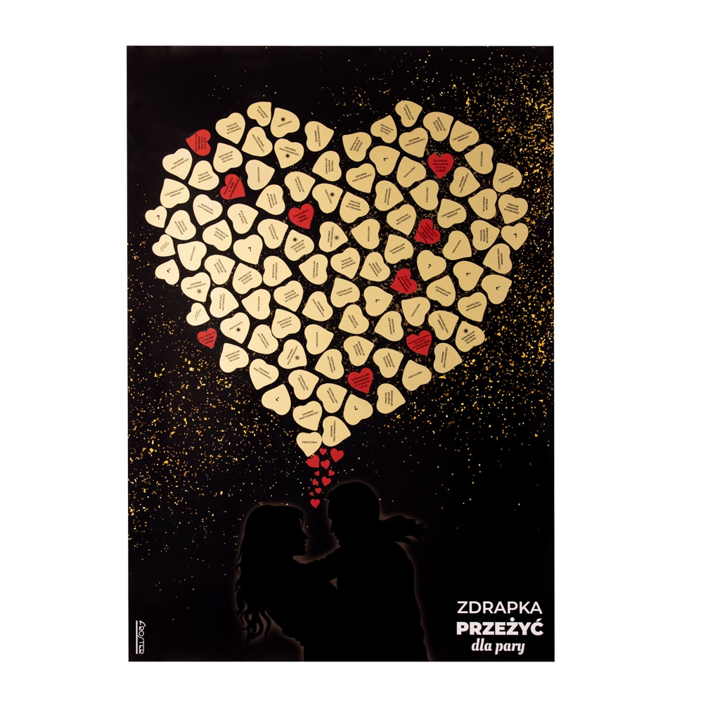 Zdrapka Przeżyć dla Pary po zdrapaniu kilku pól - pod warstwą złotej zdrapki kryją się czerwone pola z przeżyciami