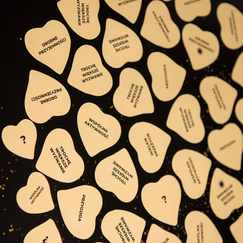 Zbliżenie na kategorie na Zdrapce Przeżyć dla Pary: Wspólna aktywność, Trochę większe wyzwanie, Przygoda, Drobne przyjemności