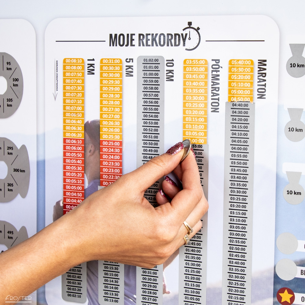 Zdrapka Biegacza - kobieta zdrapuje kolejne pola w sekcji Moje rekordy