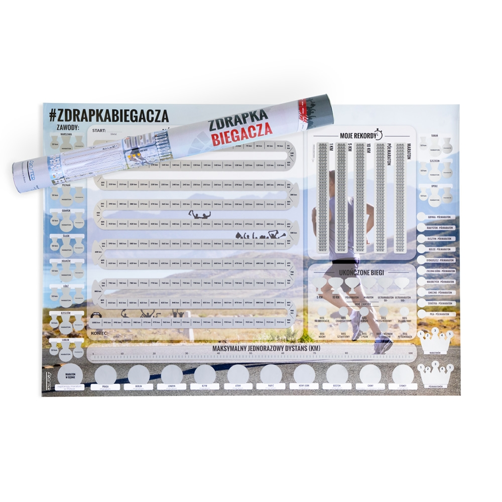 Zdrapka Biegacza przed zdrapaniem, z tubą prezentową